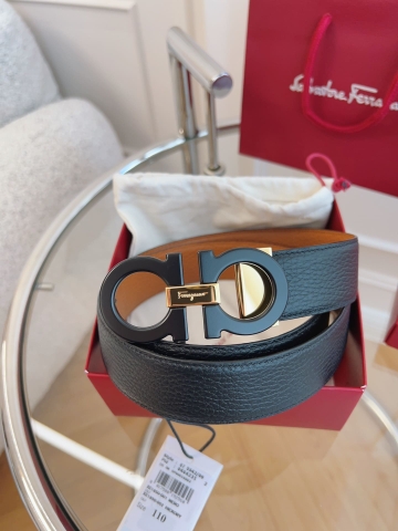 DÂY LƯNG Salvatore Ferragamo Adjustable Gancini Belt Khóa vàng đen