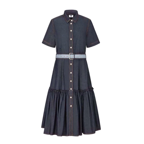 Váy Dior Denim Couture Shirt Dress Blue Raw Cotton Denim