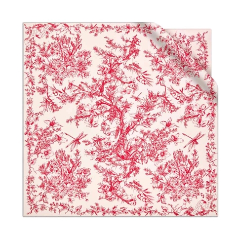 KHĂN Dior Women Toile De Jouy Flowers Square Scarf Ivory and Red Silk Twill