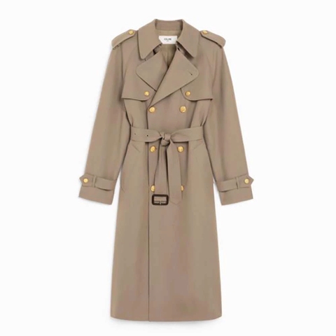 ÁO Celine Women Trench Coat in Wool and Cotton-Brown
