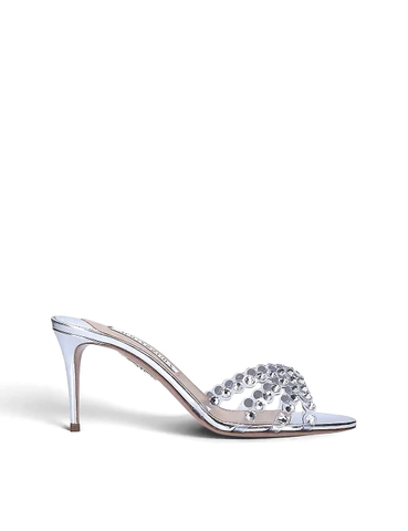 GIÀY AQUAZZURA Tequila crystal-embellished leather heeled mules