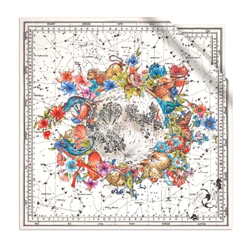 KHĂN Dior Women Zodiac Square Scarf Navy White Silk Twill