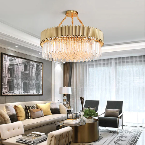 ĐÈN CHÙM RILEY Gold Edged Beveled Crystal And Copper Ring Chandelier