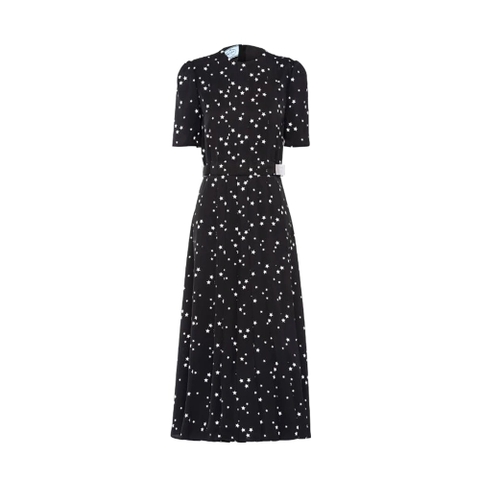 Váy Prada Printed Fluid Twill Dress-Black