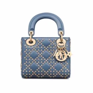 TÚI Dior Women Mini Lady Dior Bag Denim Blue Lucky Star Cannage Lambskin