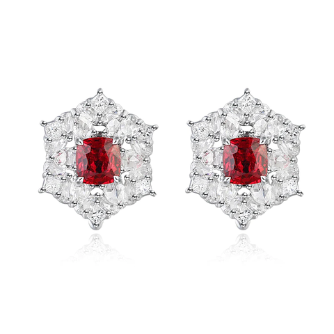 Bông tai 14k Stud with Lab-grown ruby and  white sapphire