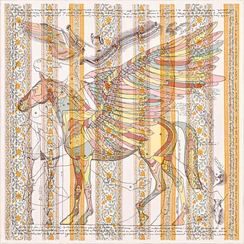 KHĂN Hermes Women La Maison Des Carres Pegase Dhermes AU Bloc Scarf-White