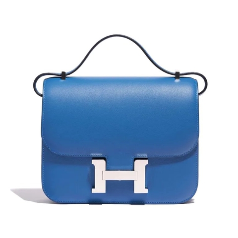 TÚI Hermès Constance 18 Swift Blue Mykonos Blue Encre Silver Buckle khóa trắng