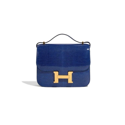 TÚI Hermès Constance 18 Salvator Lizard Blue Sapphire Gold Buckle khóa vàng da thằn lằn