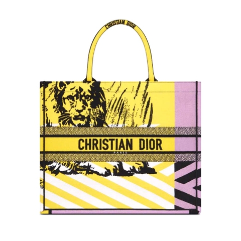 TÚI Dior Women Large Dior Book Tote Bright Yellow and Pink D-Jungle Pop Embroidery
