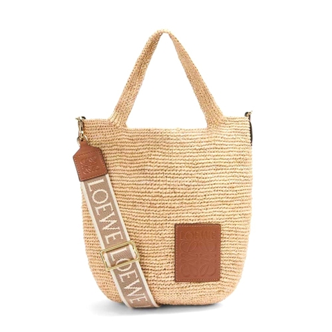 TÚI LOEWE  Mini Slit Bag in Raffia and Calfskin-Beige
