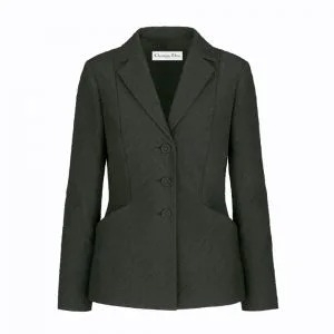 ÁO Dior Women Cloque-Effect Bar Jacket Black Matte Single-Breasted Technical Fabric