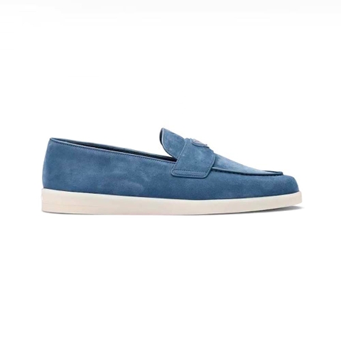 GIÀY PRADA Suede Loafers with Enameled Triangle Logo