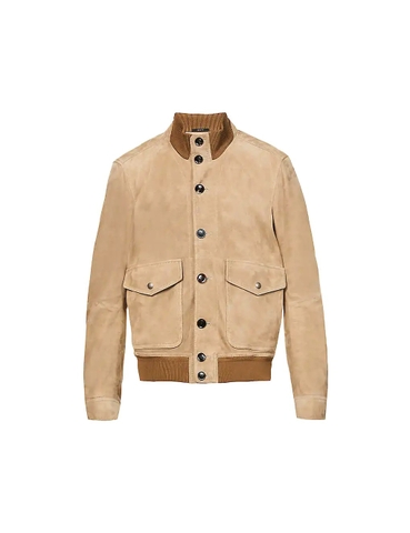 ÁO TOM FORD Funnel-neck relaxed-fit suede bomber jacket