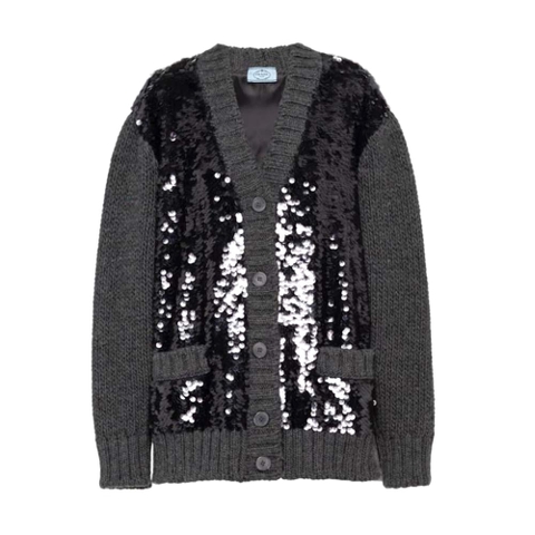 ÁO Prada Women Sequin Embellished Wool Cardigan-Silver