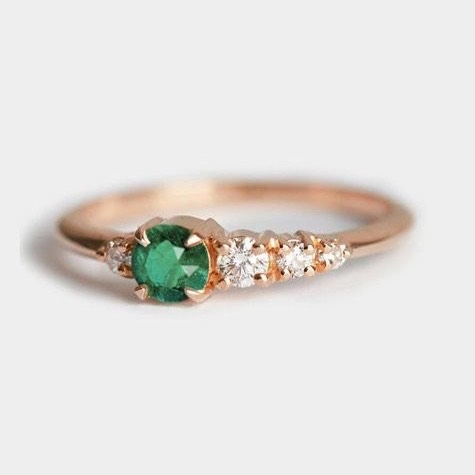 EMERALD DIAMOND CLUSTER RING ENGAGEMENT RING 14K YELLOW GOLD
