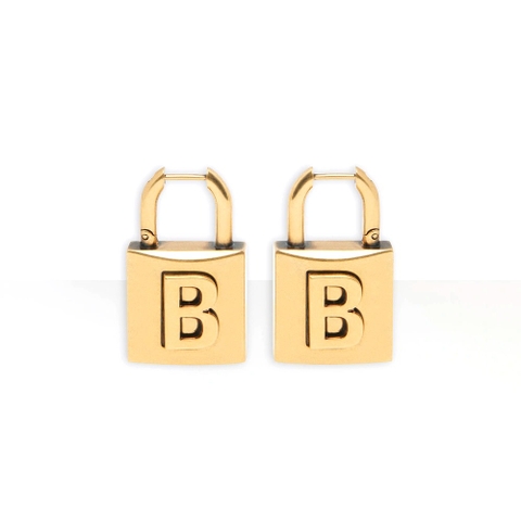 BÔNG TAI Balenciaga Women Lock Small Earrings in Aged-Gold Brass