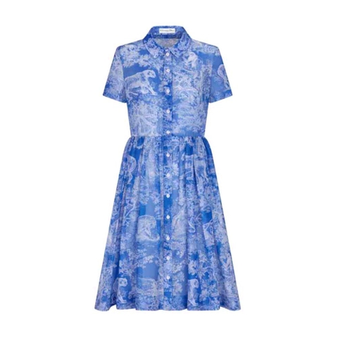 Váy Dior Dioriviera Mid-Length Shirt Dress Bright Blue Cotton Voile