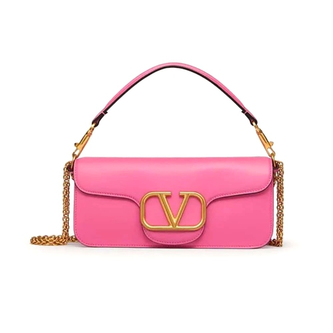 TÚI Valentino Women Vlogo Signature Calfskin Shoulder Bag-Pink