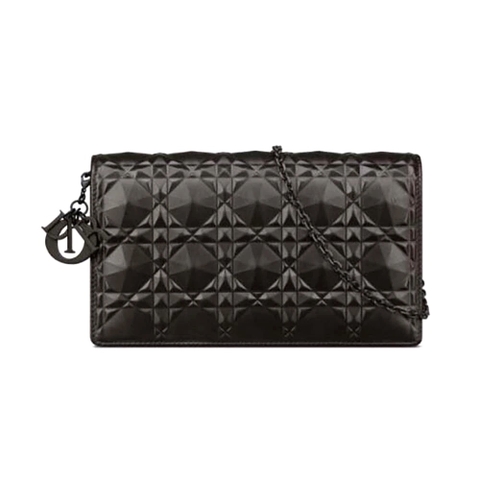 TÚI Dior Women Lady Dior Pouch Black Cannage Calfskin with Diamond Motif