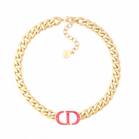 DÂY Dior Women 30 Montaigne Necklace Gold-Finish Metal and Fluorescent Pink Transparent