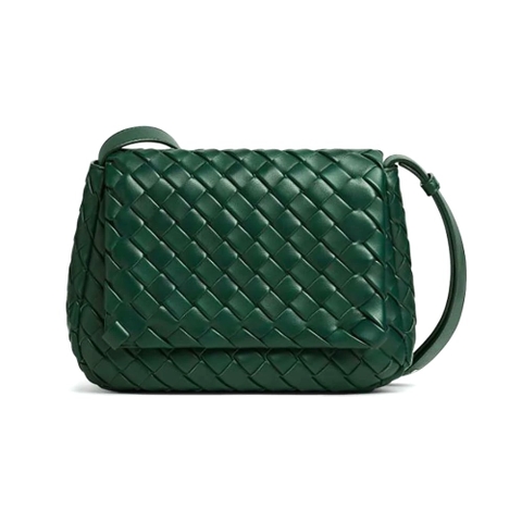 TÚI BOTTEGA VENETA Unisex Small Cobble Messenger in Calfskin Leather-Dark Green