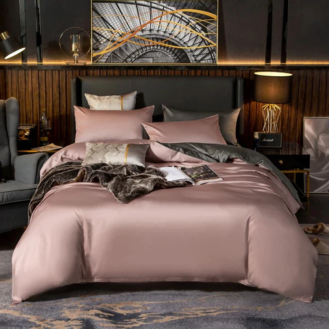 BỘ CHĂN GA GỐI Shemir Rose Grey Reversible Egyptian Cotton Duvet Cover Set