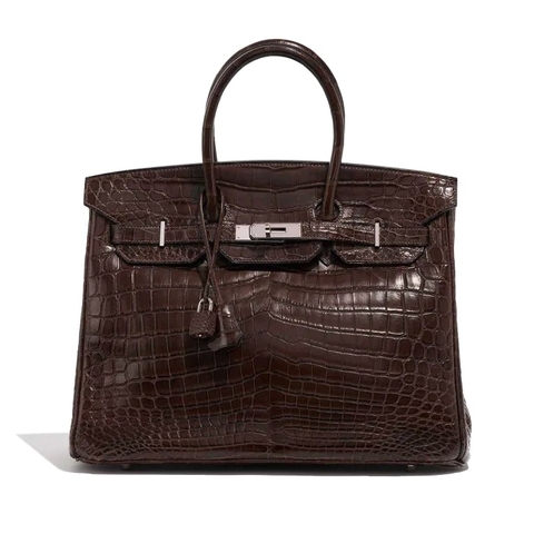 TÚI Hermès Birkin 35 Crocodile Niloticus Gris Elephant Brown Gold Buckle khóa trắng