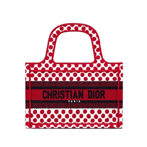 TÚI Dior Women Mini Dioramour Dior Book Tote White and Red Dior Dots Embroidery