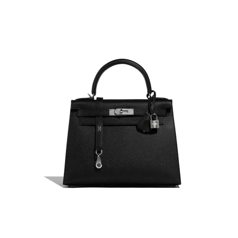TÚI Hermès Kelly 28 Epsom Black Silver Buckle khóa trắng Epsom
