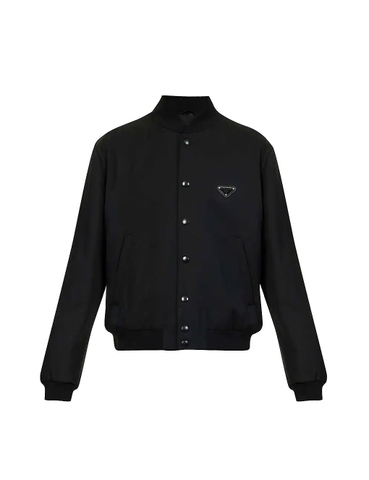 ÁO PRADA Logo-plaque padded wool-gabardine bomber jacket
