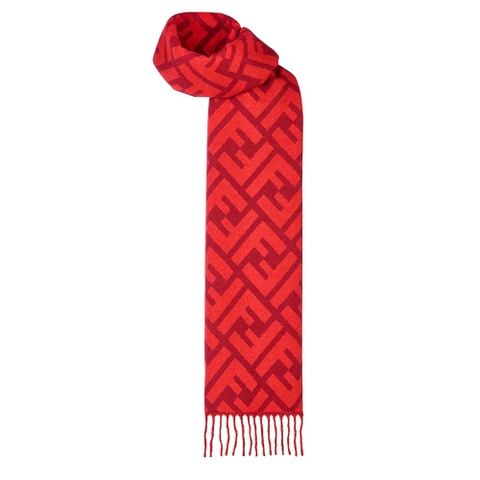 KHĂN Fendi Women Long Scarf with Fringed Edges-Red