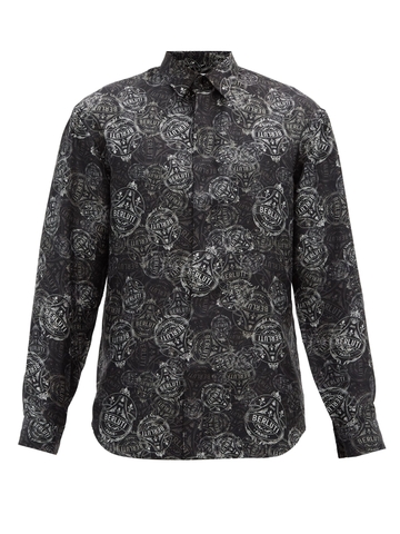ÁO SƠ MI BERLUTI Crest-print mulberry-silk shirt