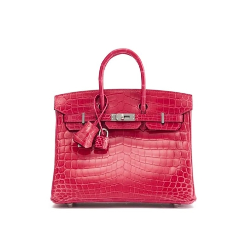 TÚI Hermès Birkin 25 Niloticus Crocodile Lisse Rose Extreme Silver Buckle khóa trắng