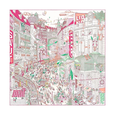 KHĂN Hermes Women Le Grand Prix Du Faubourg Scarf 90-White