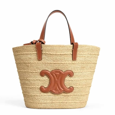 TÚI CELINE Teen Supple Celine Classic Panier màu Raffia và Calfskin-Tan