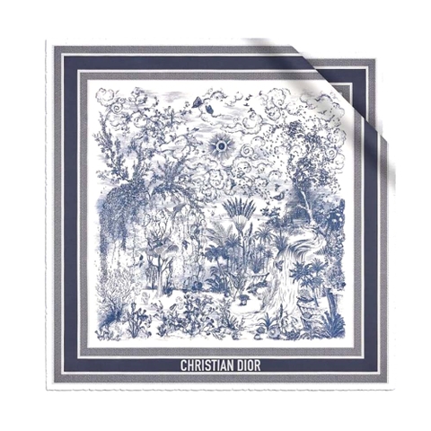 KHĂN Dior Women Toile De Jouy Quatre Saisons Square Scarf Blue Silk Twill