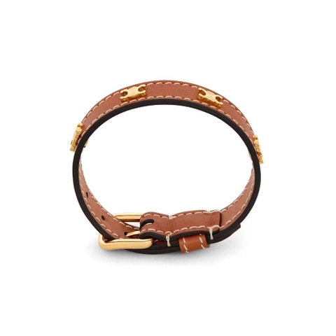 VÒNG TAY Celine Women Triomphe Multi Leather Bracelet in Brass with Gold Finish and Smooth Calfskin-BROWN