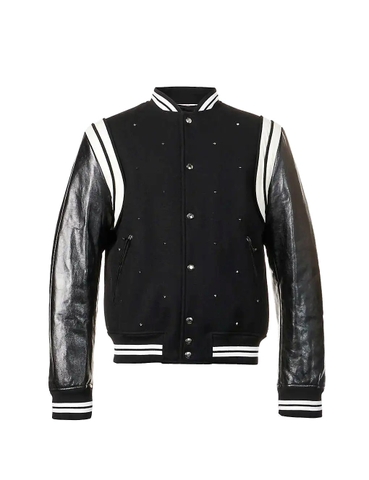 ÁO VALENTINO Rockstud studded wool-blend and leather bomber jacket
