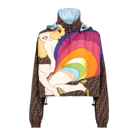 ÁO Fendi Women Windbreaker Multicolor Nylon Jacket-Brown