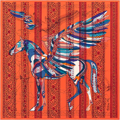 KHĂN Hermes Women La Maison Des Carres Pegase Dhermes AU Bloc Scarf-Orange