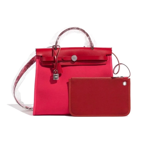 TÚI Hermès Herbag 31 Vache Hunter Toile Militaire Rose Extreme Rouge Venitien Piment