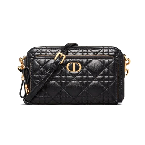 TÚI Dior Women Caro Double Pouch Black Supple Cannage Calfskin
