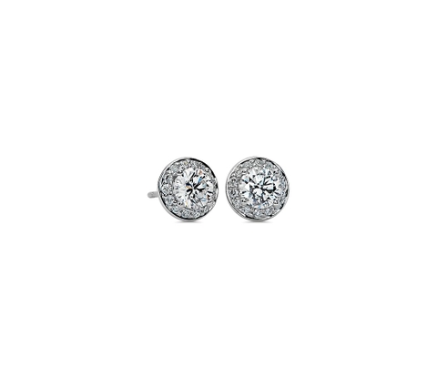 Bông tai vàng trắng 18K Au750 Moissanite Diamond Round Halo Earrings