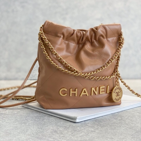TÚI CHANEL 22 MINI Da Bê Sáng Bóng màu nâu Vintage