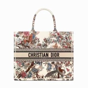 TÚI Dior Women Large Dior Book Tote Ecru Multicolor Dior Jardin D’Hiver Embroidery