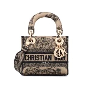 TÚI Dior Women Mini Lady D-lite Bag Brown Toile de Jouy Embroidery