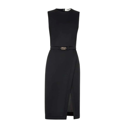 Váy Fendi Midi-Length Sheath Black Pique Jersey Dress
