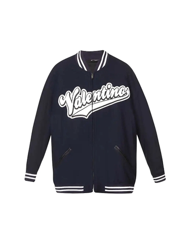 ÁO VALENTINO Logo-appliquéd collared oversized wool bomber jacket