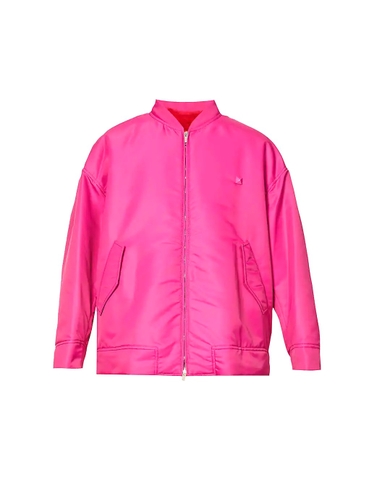 ÁO VALENTINO Stud-embellished shearling-lined oversized-fit shell bomber jacket
